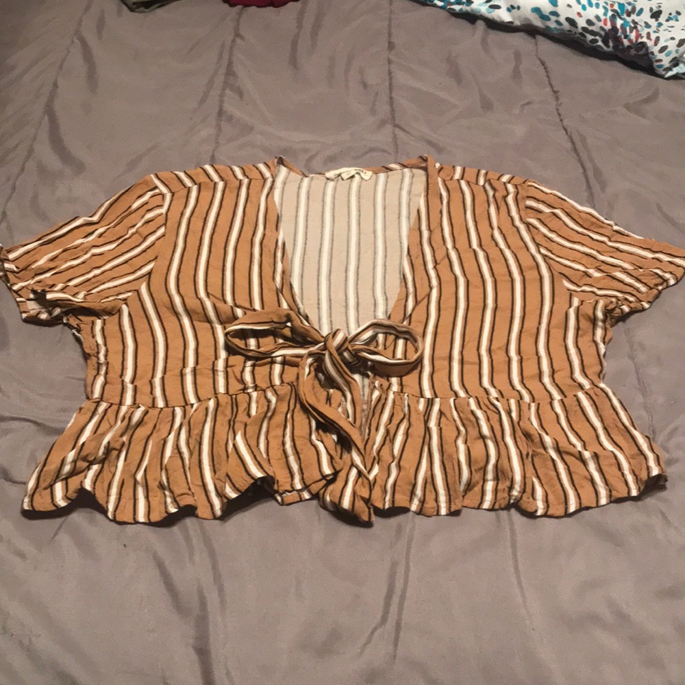 Tie-front striped crop top